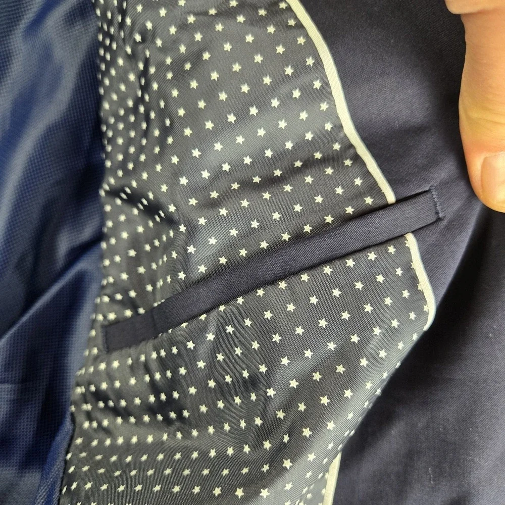 Zara Blazer Jacket Mens 38 Navy Blue Stretchy 2 Buttons Modern Cocktail Career